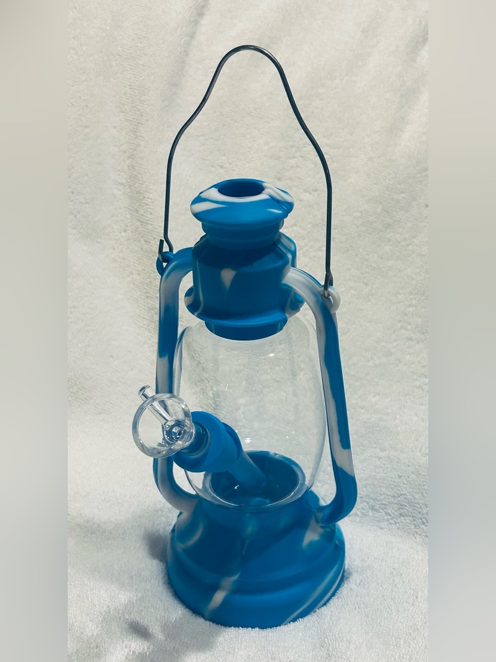 Blue and White Glass/Silicone Lantern-Style Water Piece